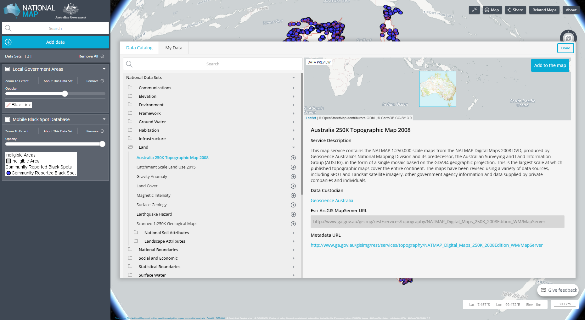 screen capture showing an example of the new nationalmap user interface